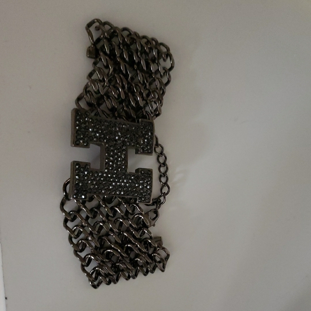 Silver Chain Bracelet with Rhinestone Accent